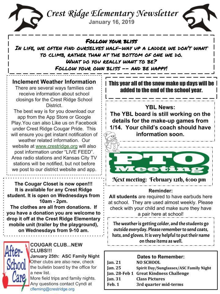 CRE Newsletter 1/16/19
