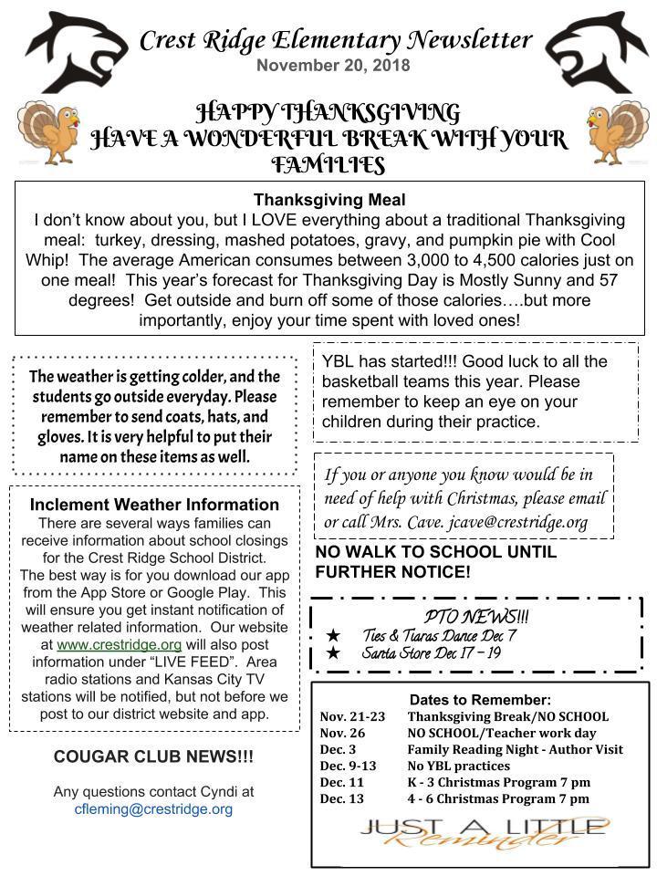 CRE Newsletter 11/20/18
