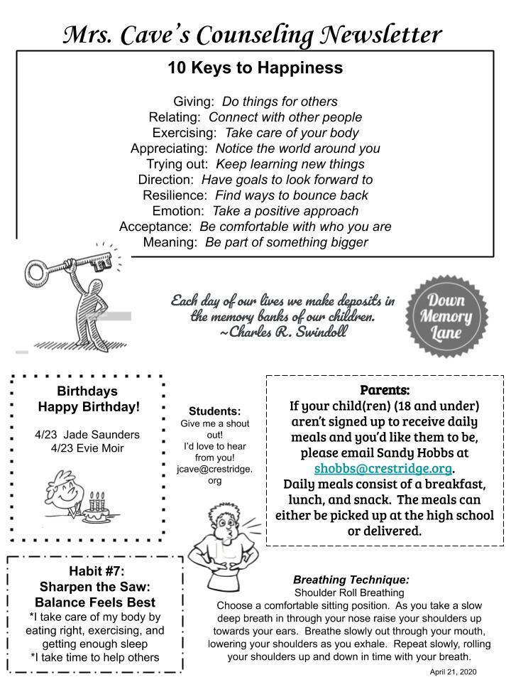 Mrs. Cave's April 21st Counseling Newsletter