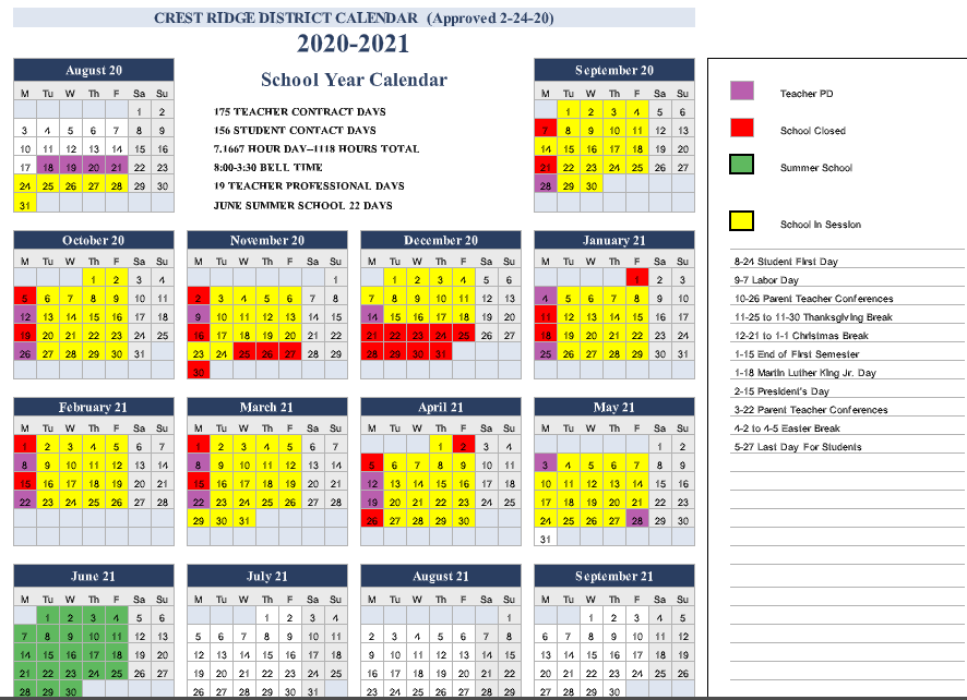 20202021 Crest Ridge School Calendar Crest Ridge Schools