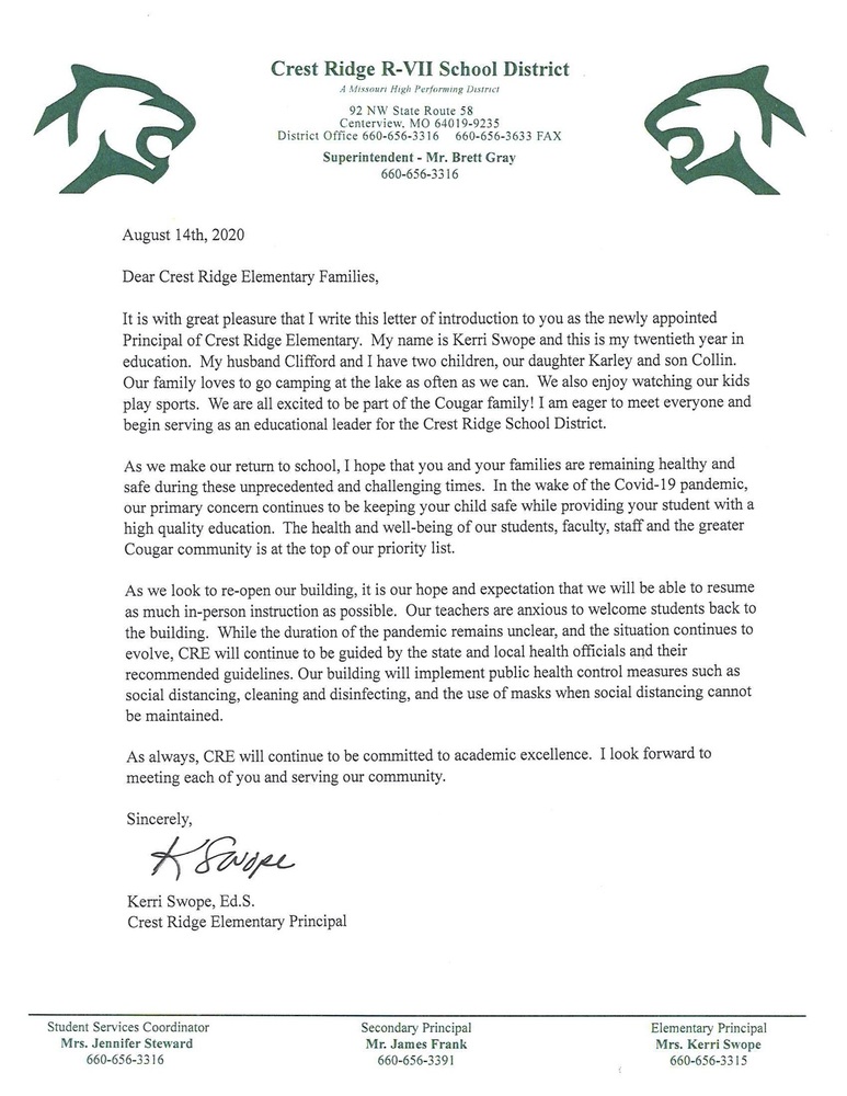 CRE Letter to Families
