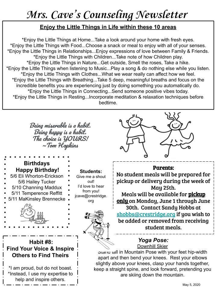 Mrs. Cave's May 5th Counseling Newsletter