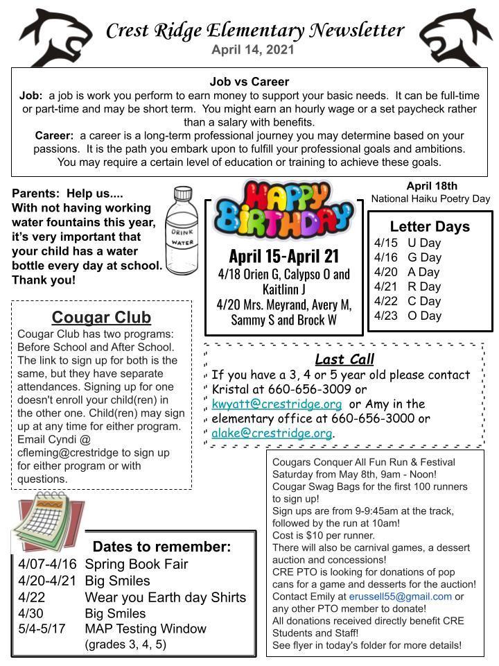 CRE Newsletter 4/14/21