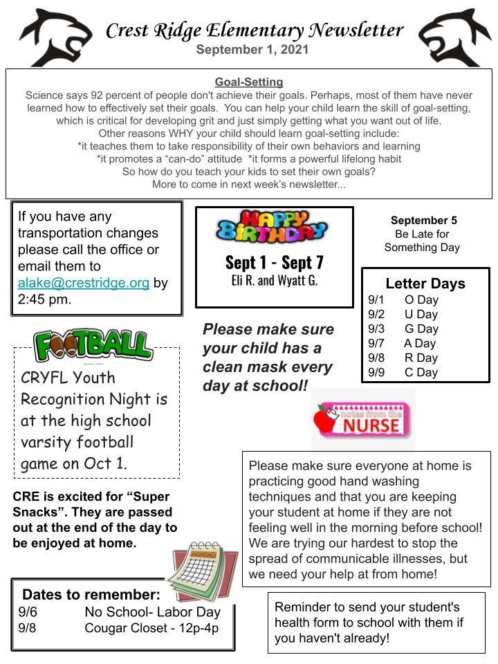 CRE Newsletter 9/1/21